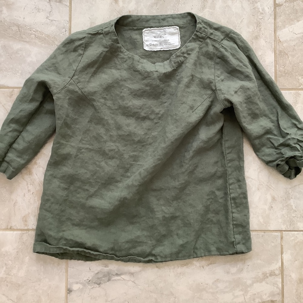 Not perfect linen 3/4 sleeve shirt in green med